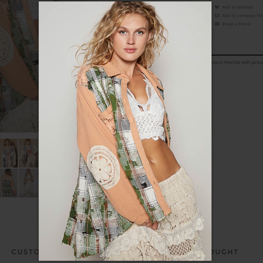 Pol Patchwork Button-Down Shirt Jacket In Peach, … - image 3